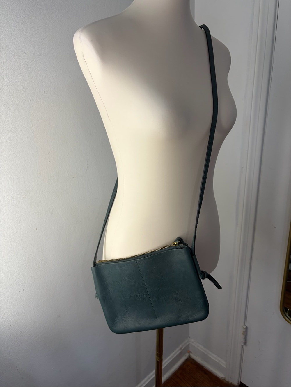Madewell Teal Green Leather Compact Knotted Crossbody
